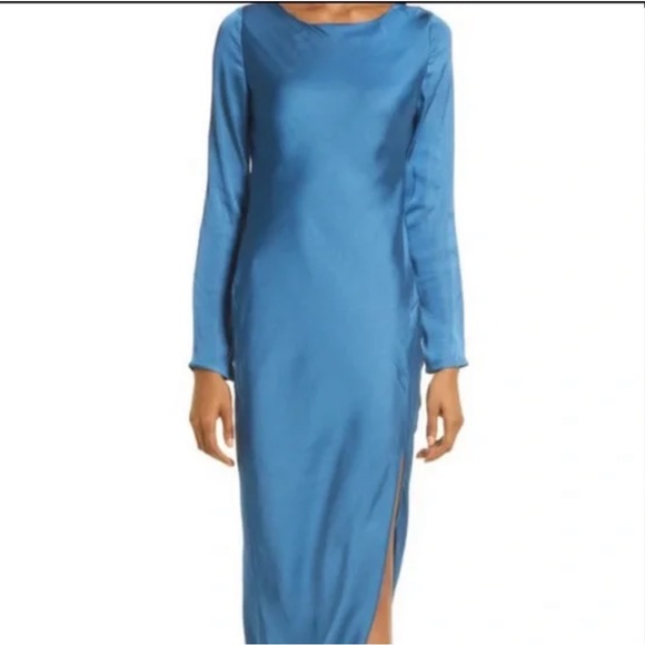 Bardot 100% Silk Blue Long Sleeve Open Back Dress - Picture 15 of 15